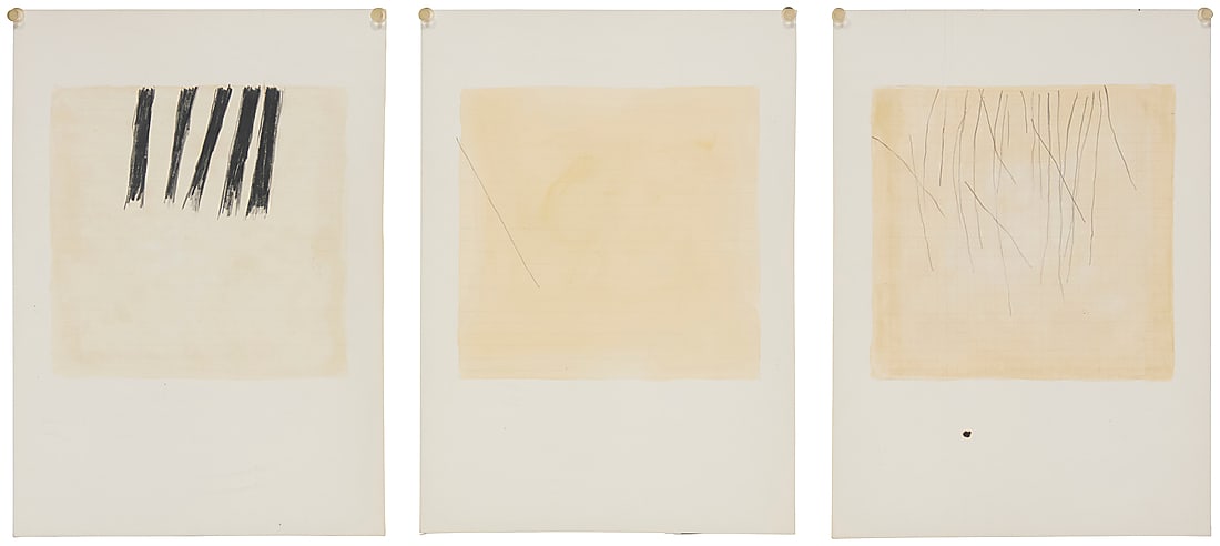 Romany Eveleigh (1934-2020), Untitled; Untitled; and Untitled, 3 works purportedly from the "Febo: Romany Eveleigh (1934-2020) Untitled; Untitled; and Untitled, 3 works purportedly from the "Febo Series," circa 1982-84 Each: Graphite and watercolor on paper Each appears unsigned Each image: 7.75" H