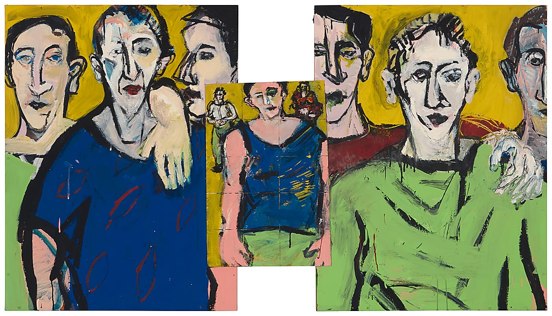 Judy Glantzman (b. 1956), "A Group": Judy Glantzman (b. 1956) "A Group" Enamel on Plexiglas and Masonite Appears unsigned; titled by repute 33.625" H x 59.5" W (irreg.) Provenance: The artist Civilian Warfare Gallery, New York