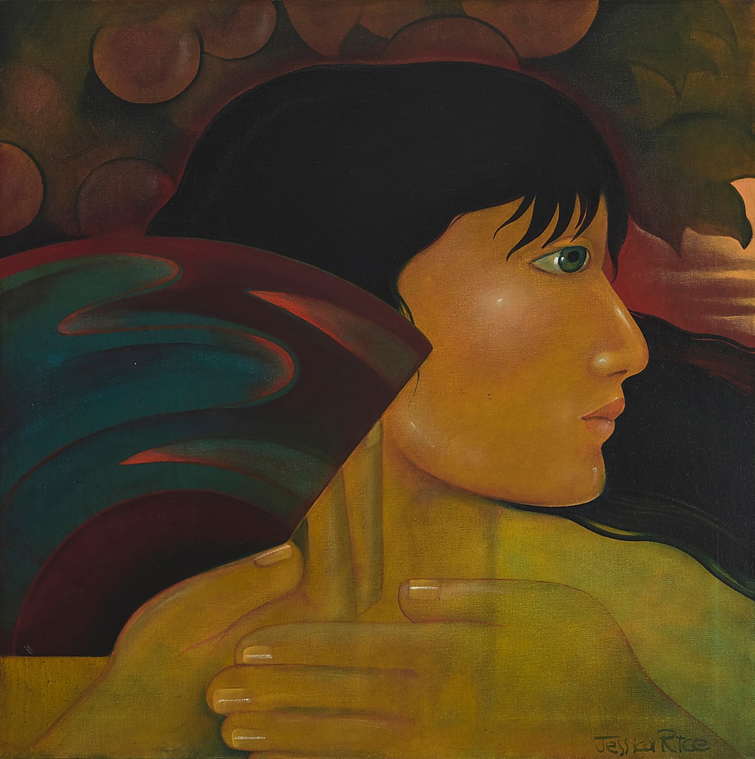 Jessica Rice (1941-2016), A profile portrait of a woman with a fan (1 of 5)