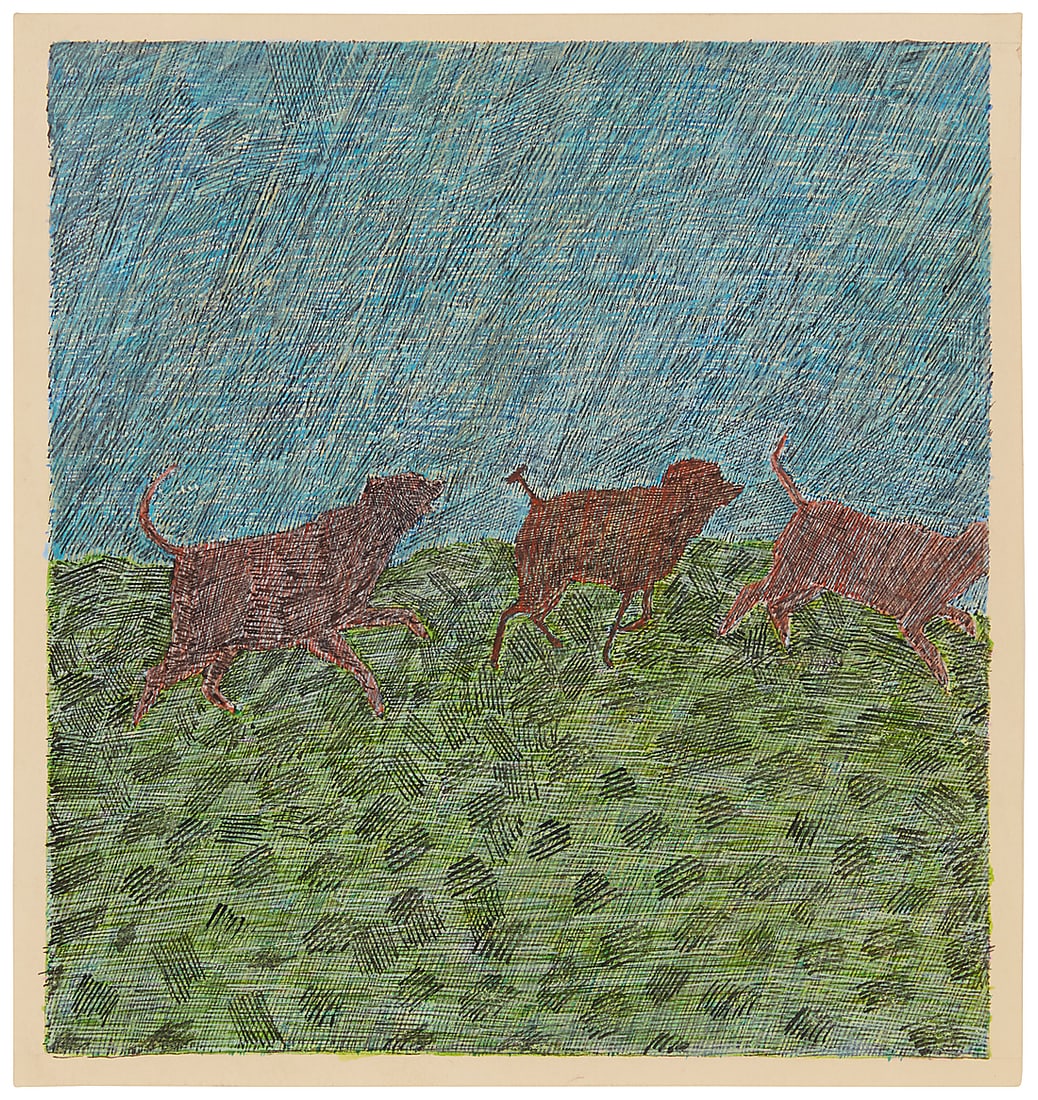 Susanna Bergtold (20th/21st Century), "Promenade," 1979: Susanna Bergtold (20th/21st Century) "Promenade," 1979 Mixed media, including gouache and ink, on paper Appears unsigned; titled and dated on a gallery label affixed to the frame's backing board Image