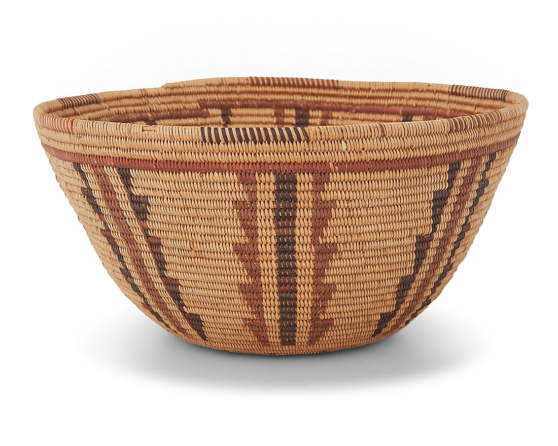 A Sarah Hunter Panamint Shoshone polychrome basketry bowl (1 of 6)
