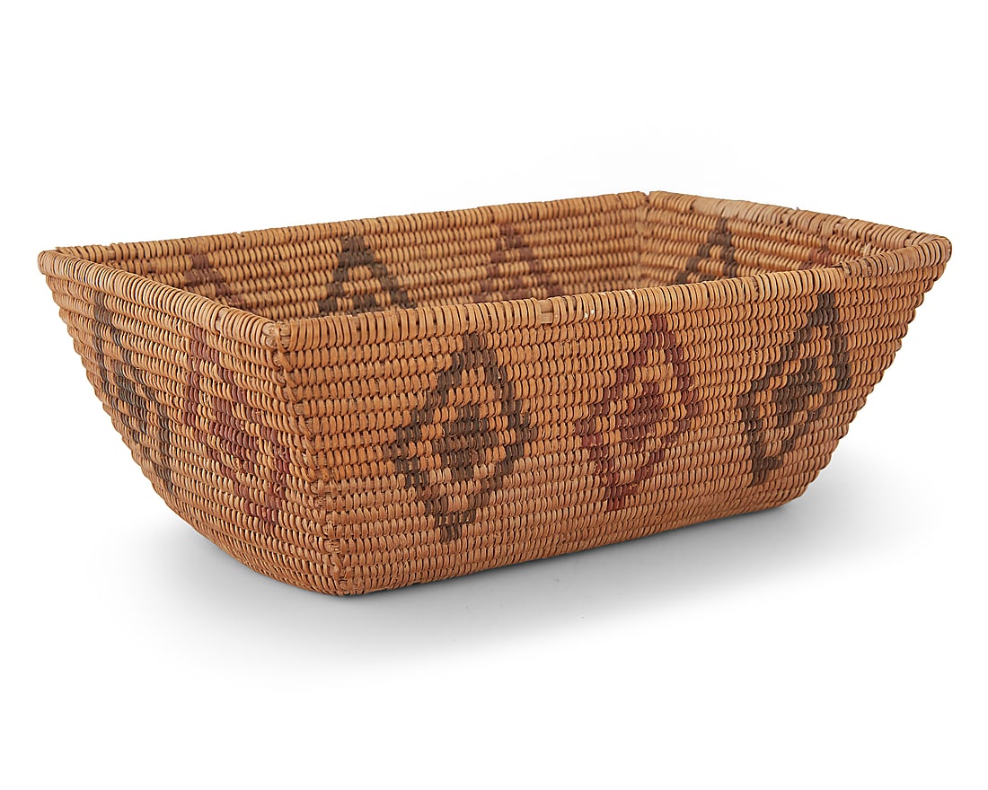 A Panamint Shoshone polychrome basketry rectangular bowl (1 of 6)
