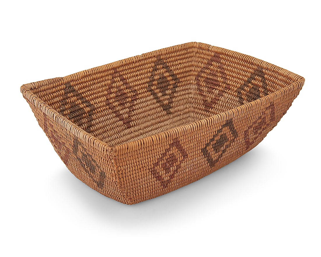 A Panamint Shoshone polychrome basketry rectangular bowl - 2