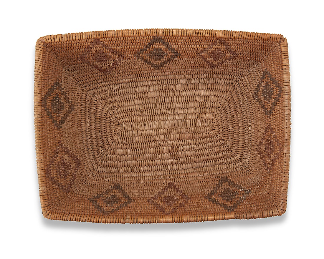 A Panamint Shoshone polychrome basketry rectangular bowl - 3