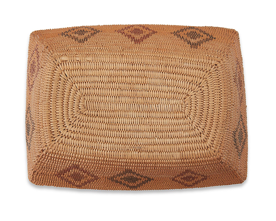 A Panamint Shoshone polychrome basketry rectangular bowl - 4