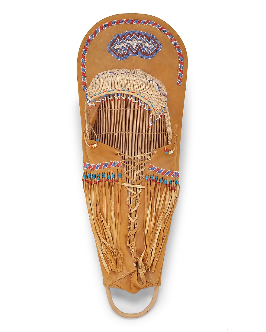 A Paiute beaded hide and basketry cradleboard (1 of 7)