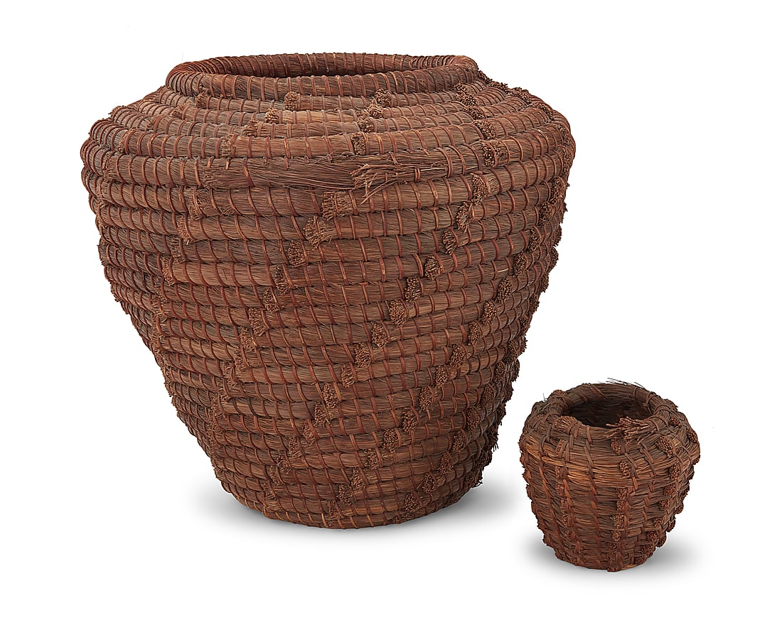 Two Native American pine needle storage baskets - 2