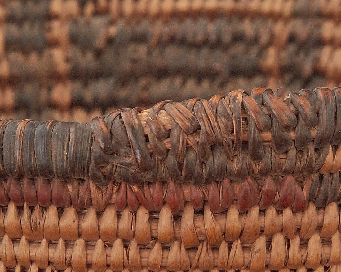 A large Apache polychrome basketry olla - 6