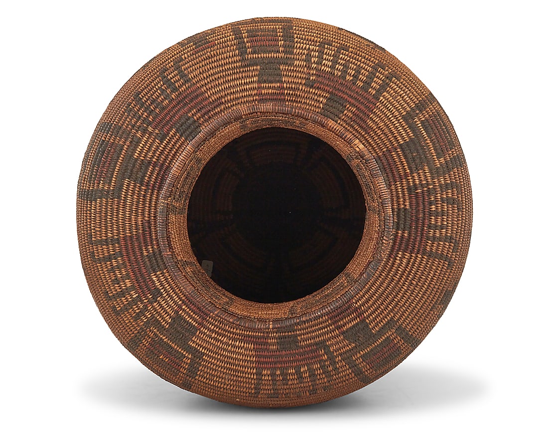 A large Apache polychrome basketry olla - 7