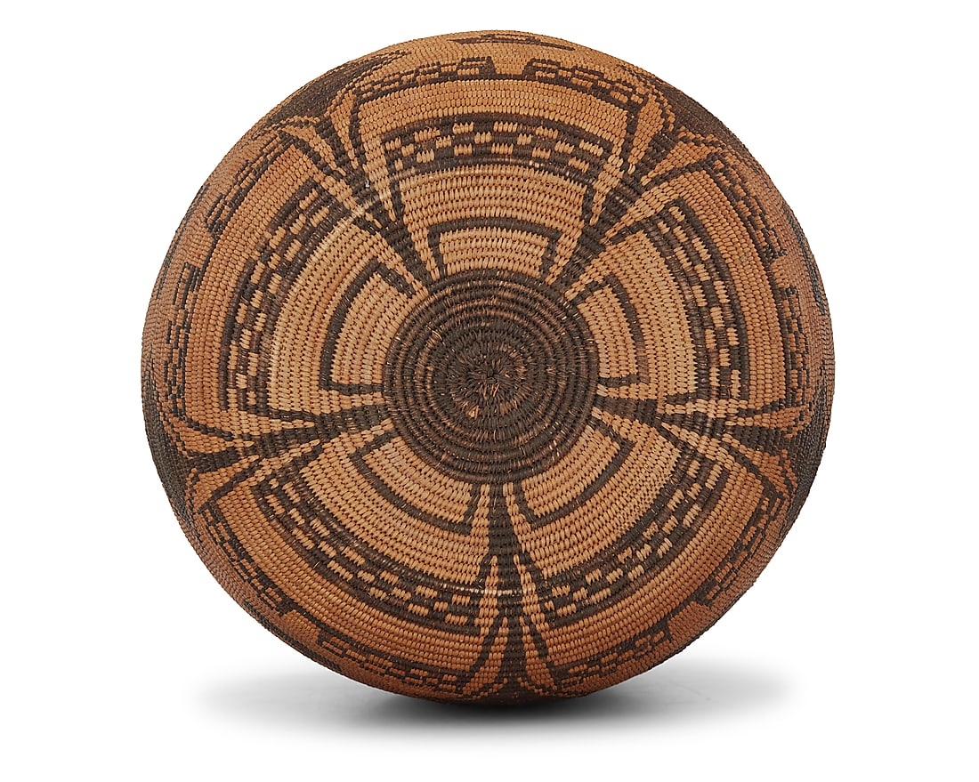 A large Apache polychrome basketry olla - 8