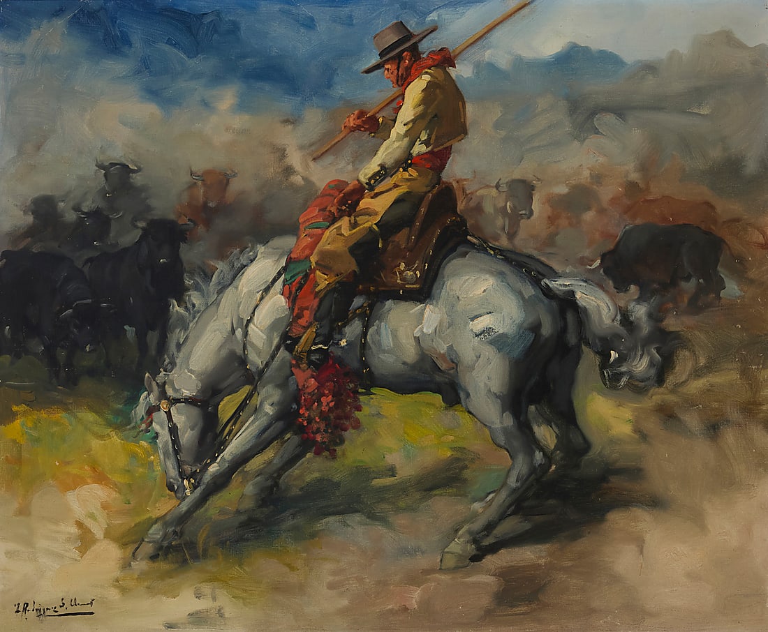 Francisco Rodríguez Sanchez Clement (1893-1968), Rounding up the bulls (1 of 5)
