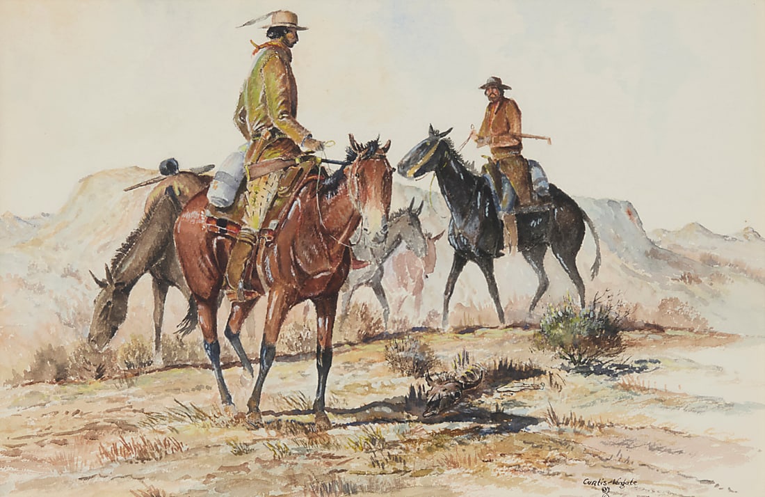 Curtis Wingate (1926-1982), Two cowboys on horseback with a herd of horses (1 of 5)