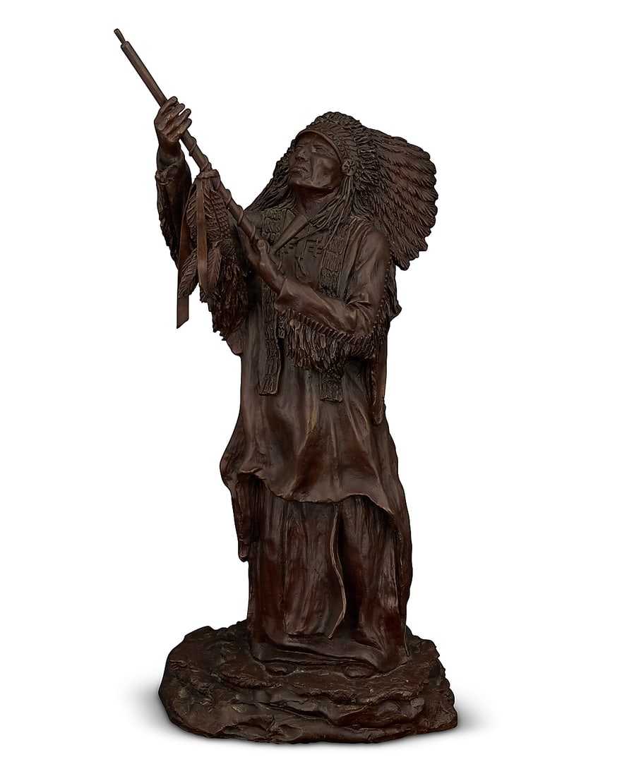 Sid Burns (1916-1979), "As Dust Before Him," 1977: Sid Burns (1916-1979) "As Dust Before Him," 1977 Patinated bronze Signed, dated, numbered, and titled in the casting: © / Sid Burns / 7-24 / [artist's cipher]; foundry mark: Phippen Bronze 17.875" H 