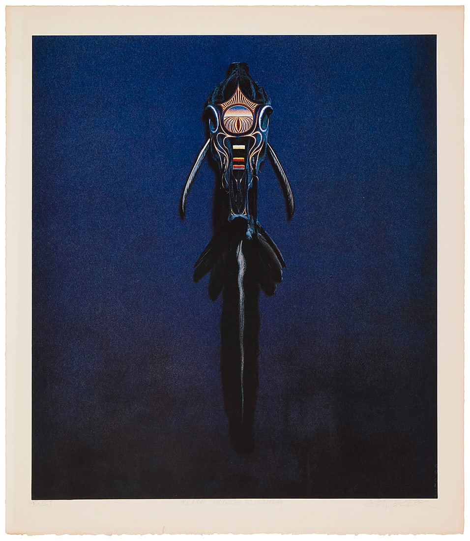 Boyd Elder (1944-2018), "Black Horse Running," 1975: Boyd Elder (1944-2018) "Black Horse Running," 1975 Offset lithograph in colors on Arches paper A bon à tirer impression, aside from the edition of 100 Signed, titled, and inscribed "B.A.T." in