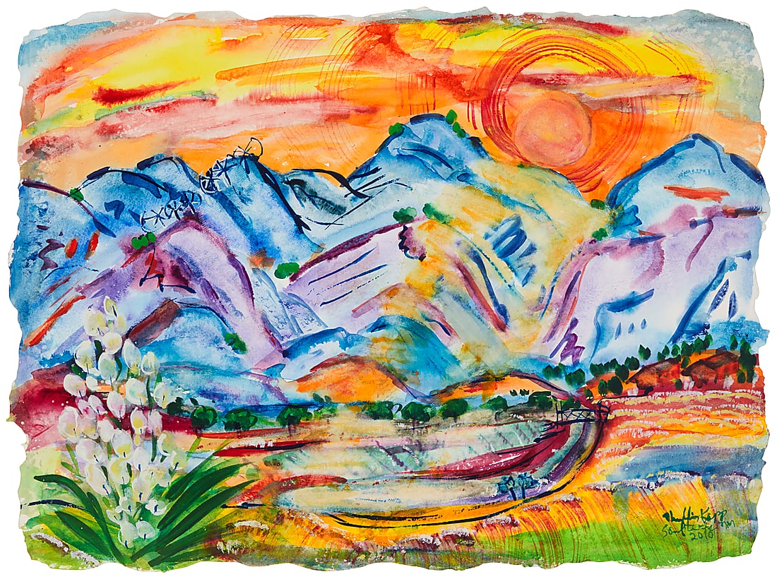 Phyllis Kapp (b. 1930), "Laugh Like A Brook," 2010: Phyllis Kapp (b. 1930) "Laugh Like A Brook," 2010 Watercolor on handmade paper with Twinrocker blindstamp Signed, dated, and inscribed lower right: Phyllis Kapp / Santa Fe NM / 2010; titled on a