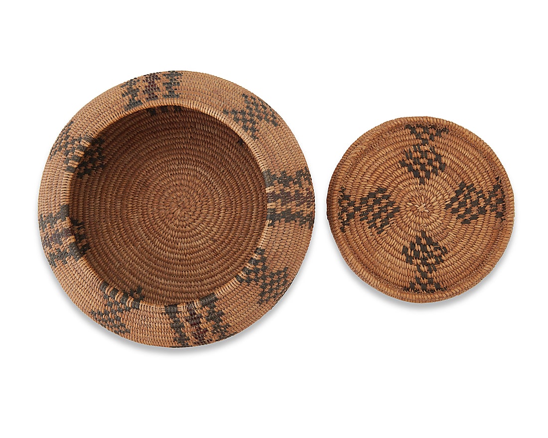A Yokuts polychrome lidded basket - 4