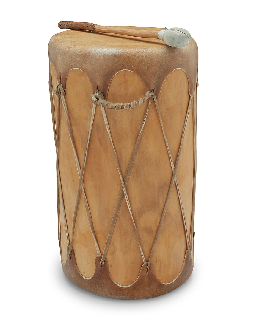 A Native American hide drum as a side table - 3