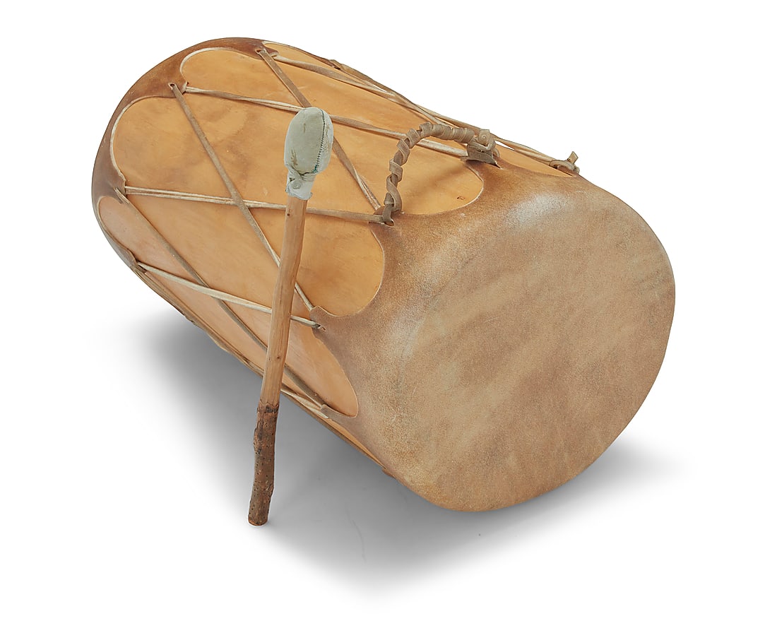 A Native American hide drum as a side table - 4