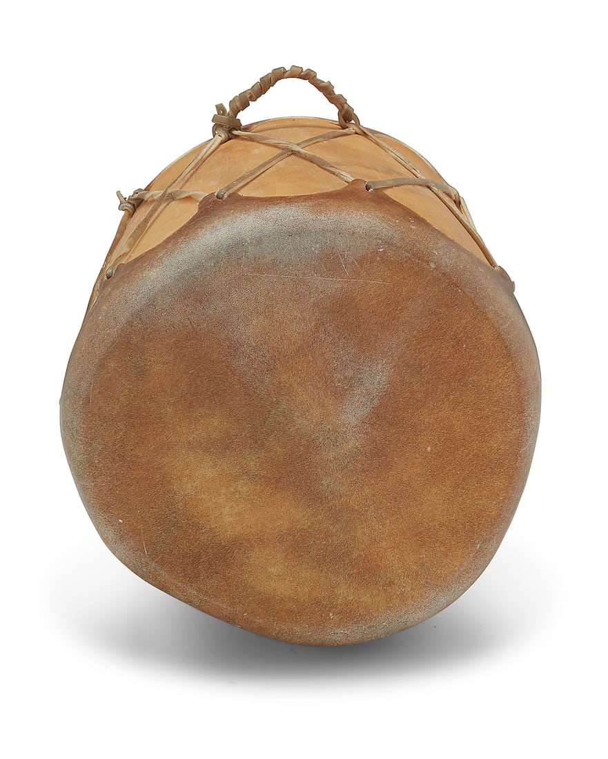 A Native American hide drum as a side table - 5