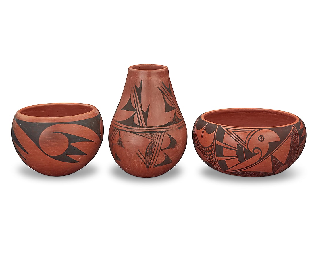 Three Hopi Pueblo redware pottery vessels (1 of 7)