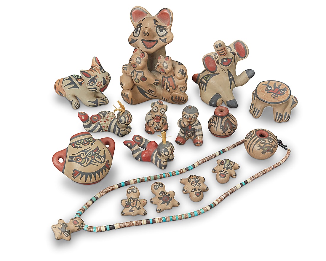 Margaret & Luther Gutierrez (1936-2018 & 1911-1987, Santa Clara Pueblo), A large group of diminutive (1 of 7)