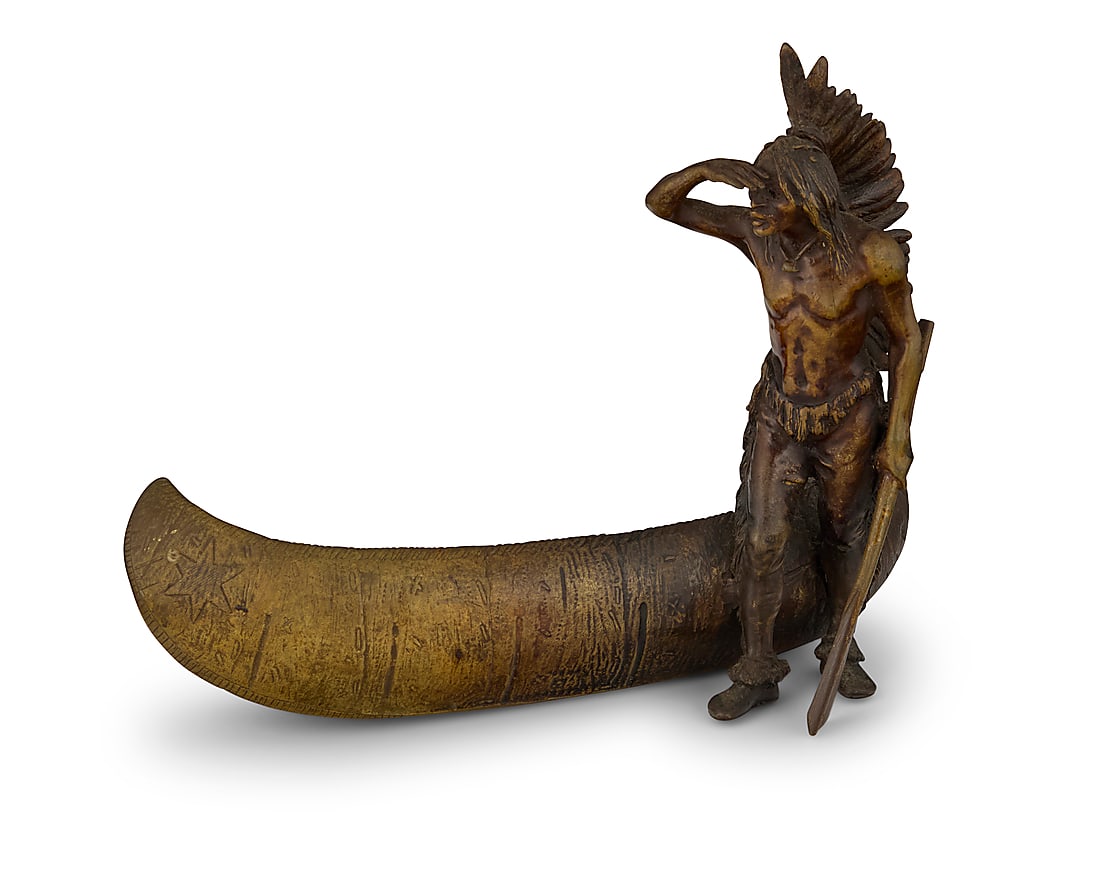 Attributed to Carl Kauba (1865-1922), Indian Scout with Canoe (1 of 6)