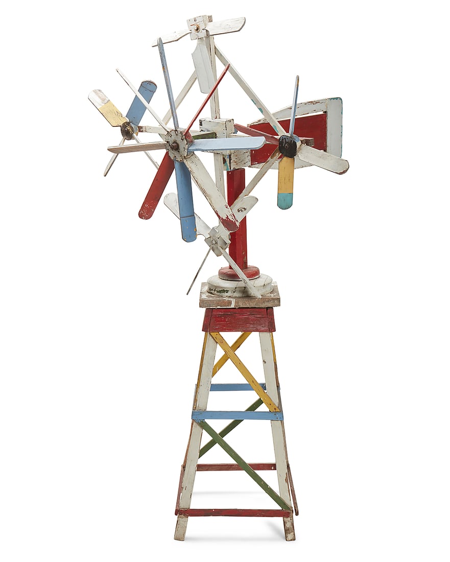 A Folk Art painted wood windmill whirligig (1 of 10)