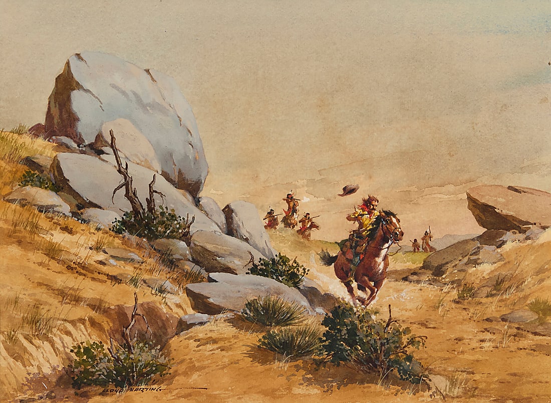 Lloyd Harting (1901-1974), "Rock Refuge": Lloyd Harting (1901-1974) "Rock Refuge" Gouache and watercolor on paperboard Signed lower left: Lloyd Harting; titled and inscribed in ink: "LH-109-D" verso 11.25" H x 15" W Provenance: Private