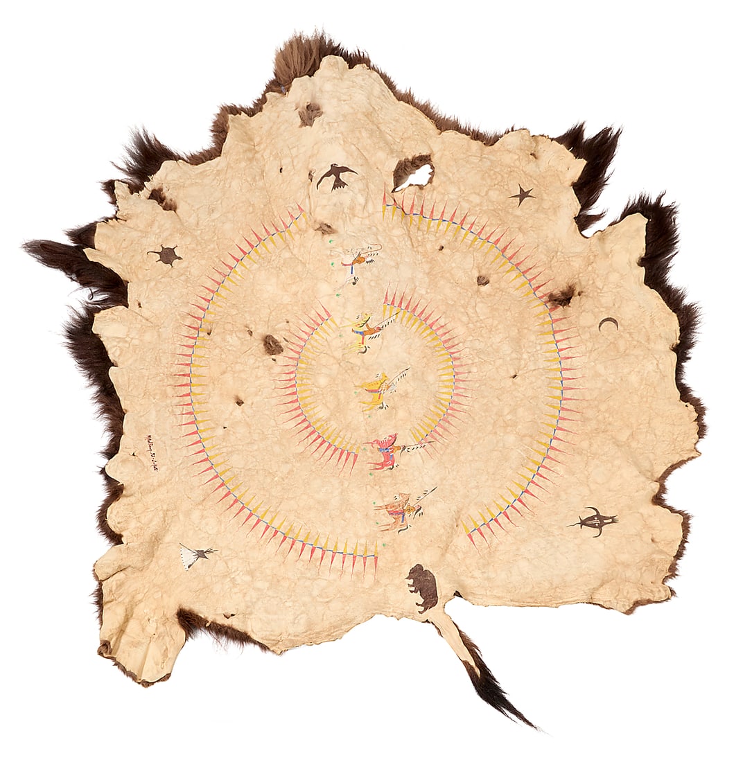 Martin Red Bear (b. 1947, Oglala/Sicangu Lakota), A painted buffalo robe, 1992 (1 of 3)
