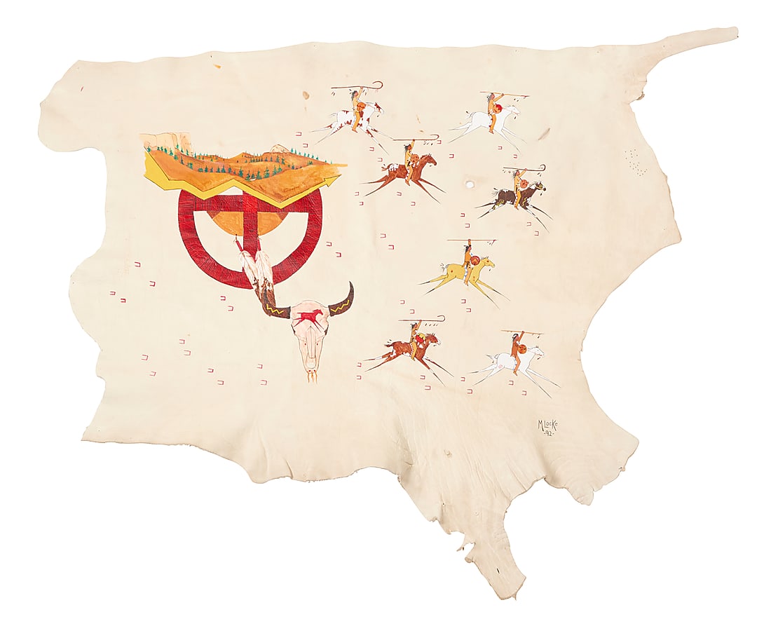 Merle Locke (b. 20th century, Oglala Lakota), A painted hide, 1992 (1 of 4)