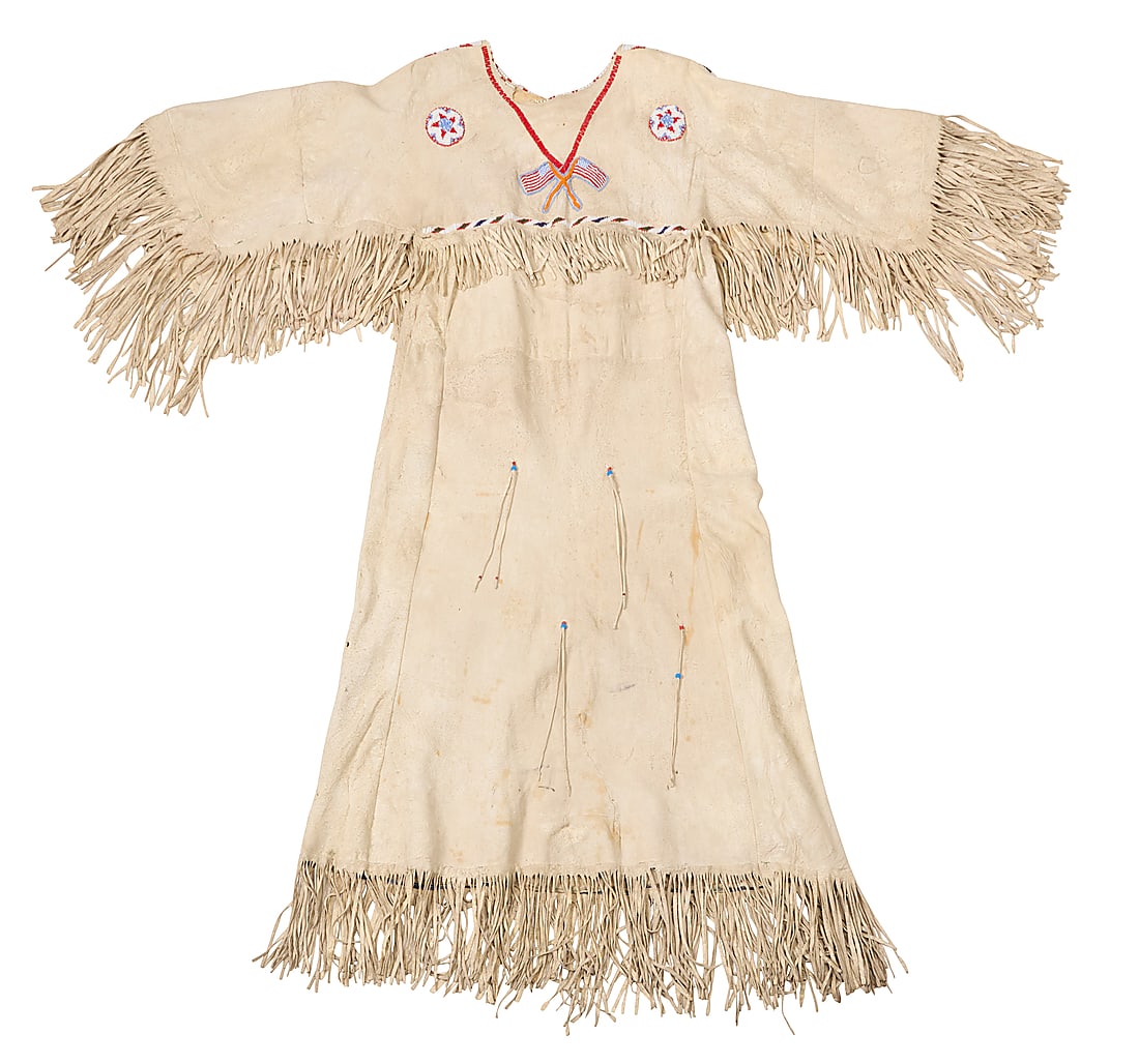 A Plains style beaded hide dress with American flags (1 of 6)