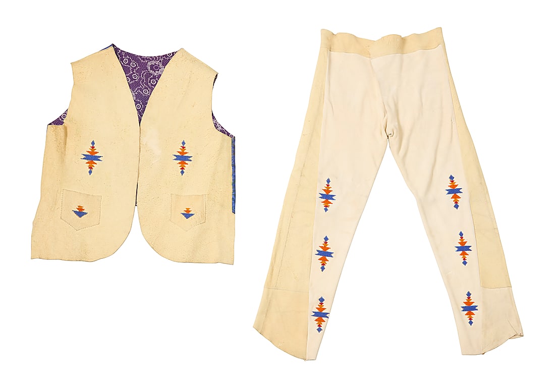 A Plateau style beaded hide vest and pants set (1 of 2)
