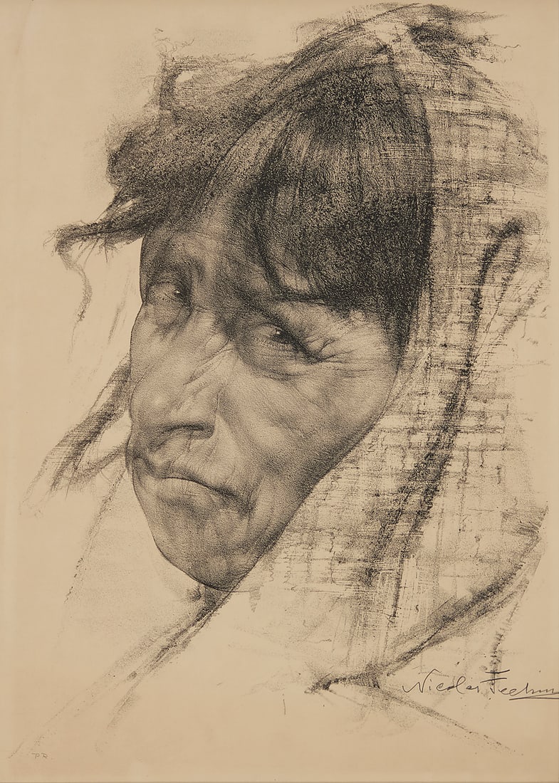 Nicolai Fechin (1881-1955), Untitled, from the "Portfolio of Sixteen Lithographs," 1946: Nicolai Fechin (1881-1955) Untitled, from the "Portfolio of Sixteen Lithographs," 1946 Lithograph on wove paper From the edition of 978 Signed and inscribed in pencil lower right and lower left, respe