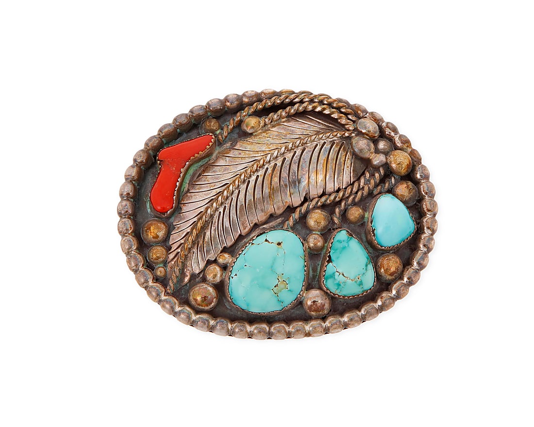 A Eugene Martinez Paiute sterling silver and set stone belt buckle (1 of 2)