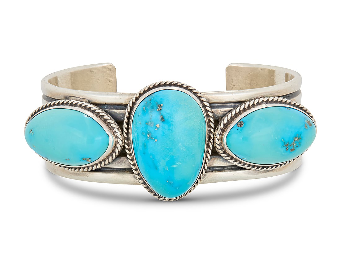 An Andy Cadman Navajo sterling silver and turquoise cuff bracelet (1 of 2)
