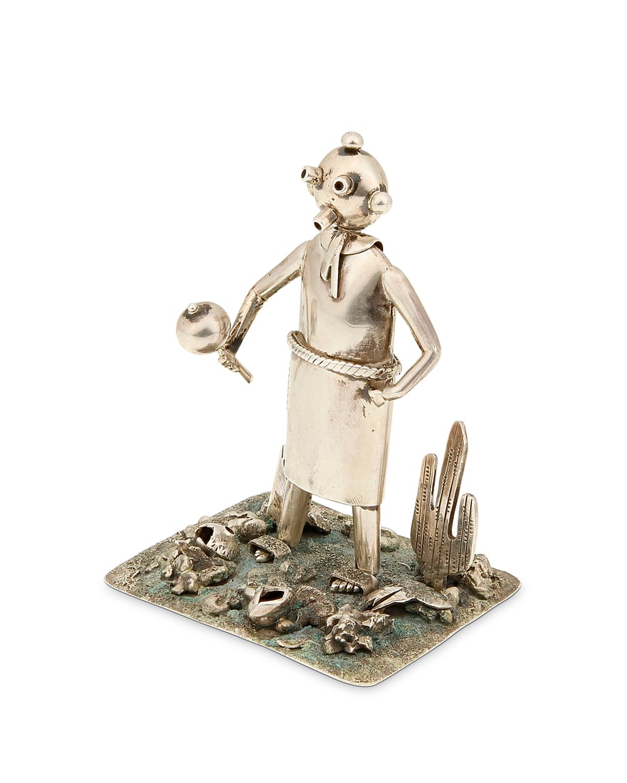 A Navajo sterling silver standing 'Mudhead' katsina sculpture (1 of 4)