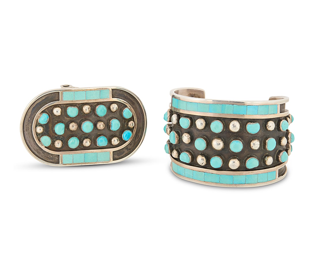A set of Jobeth Mayes Zuni sterling silver and turquoise jewelry (1 of 2)
