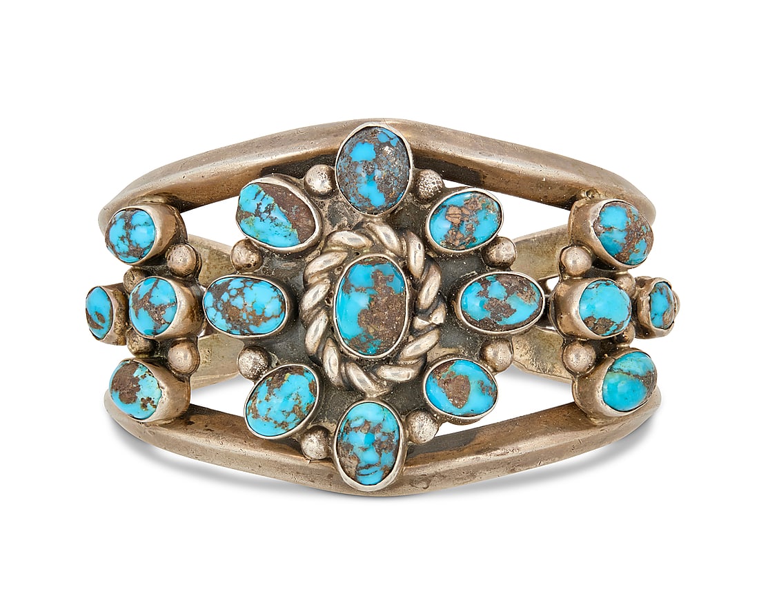 A Franklin Thompson Navajo sterling silver and turquoise cuff bracelet (1 of 3)