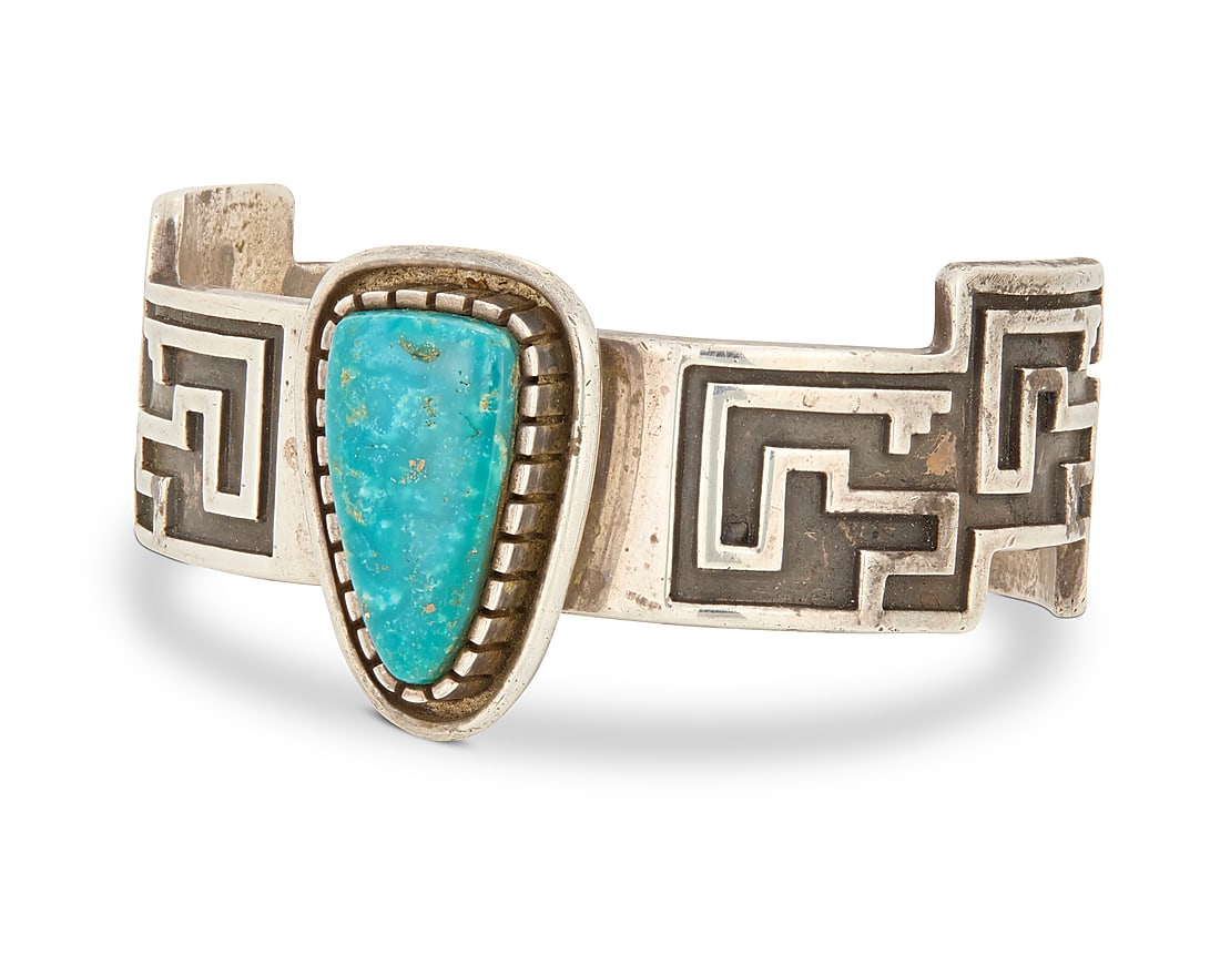An Alvin Tso Navajo cast sterling silver and turquoise cuff bracelet (1 of 3)