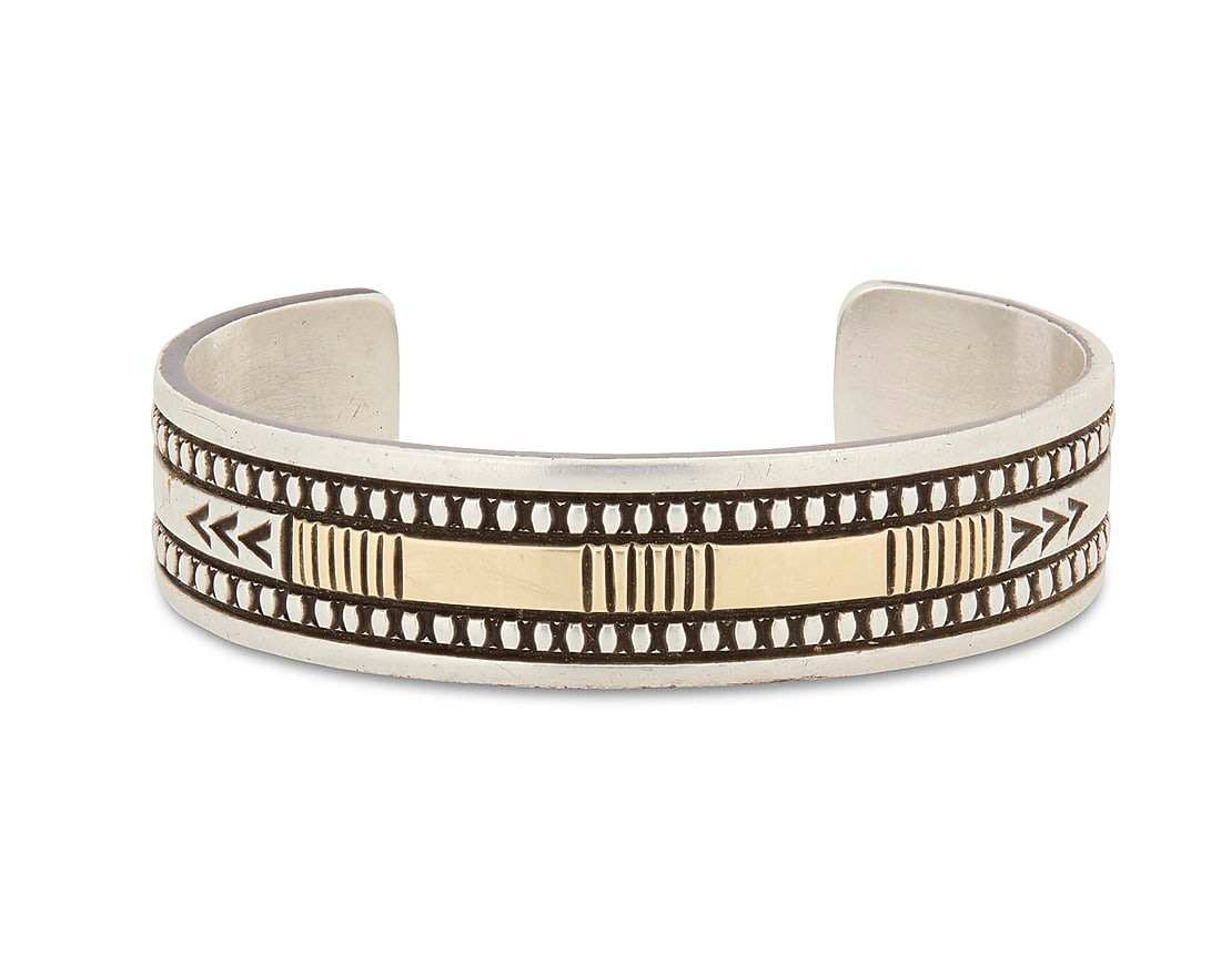 A Harris Joe Navajo sterling silver and 14K gold cuff bracelet (1 of 2)