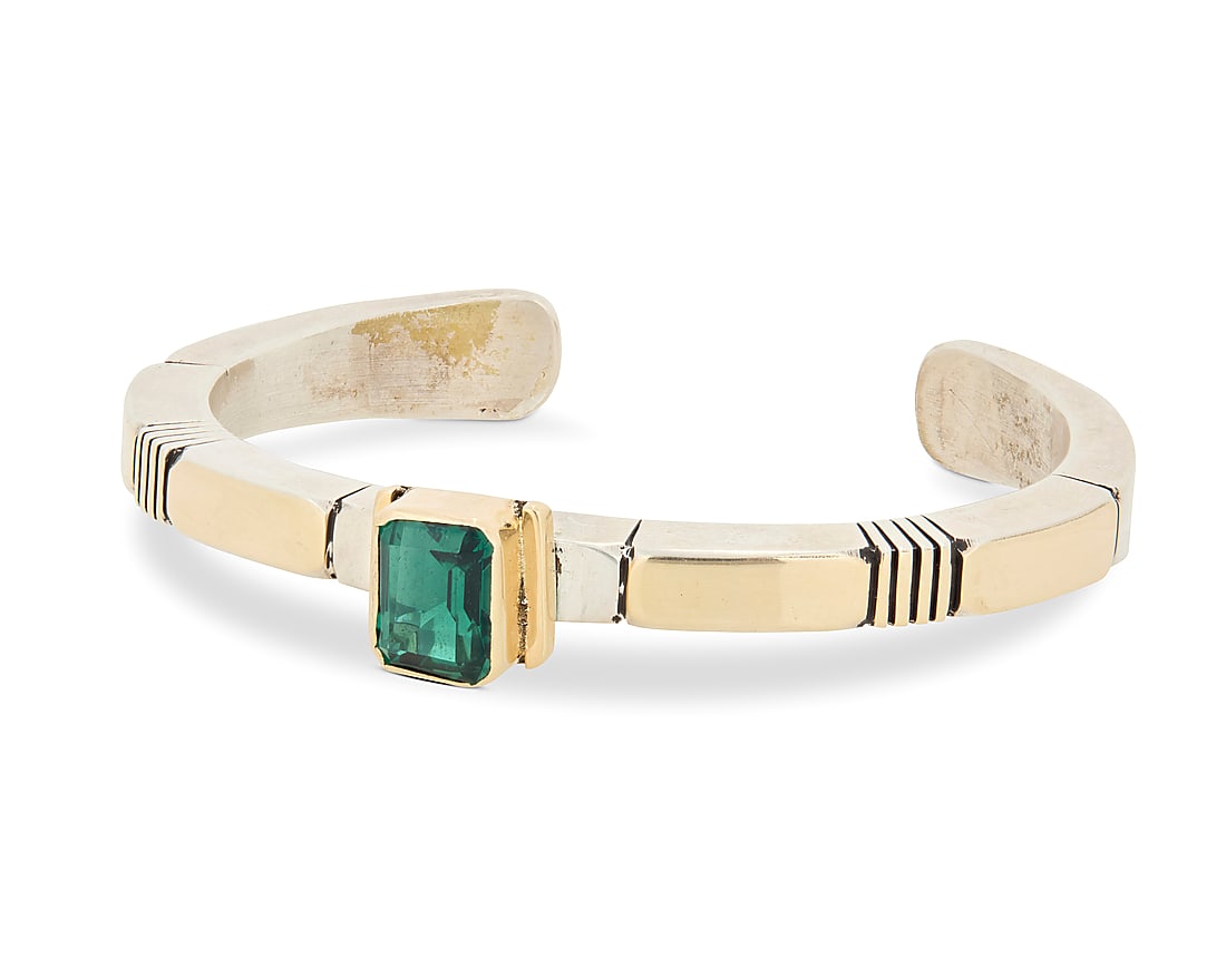 A Julian Nez Navajo sterling silver and 14K gold gem-set cuff bracelet (1 of 2)