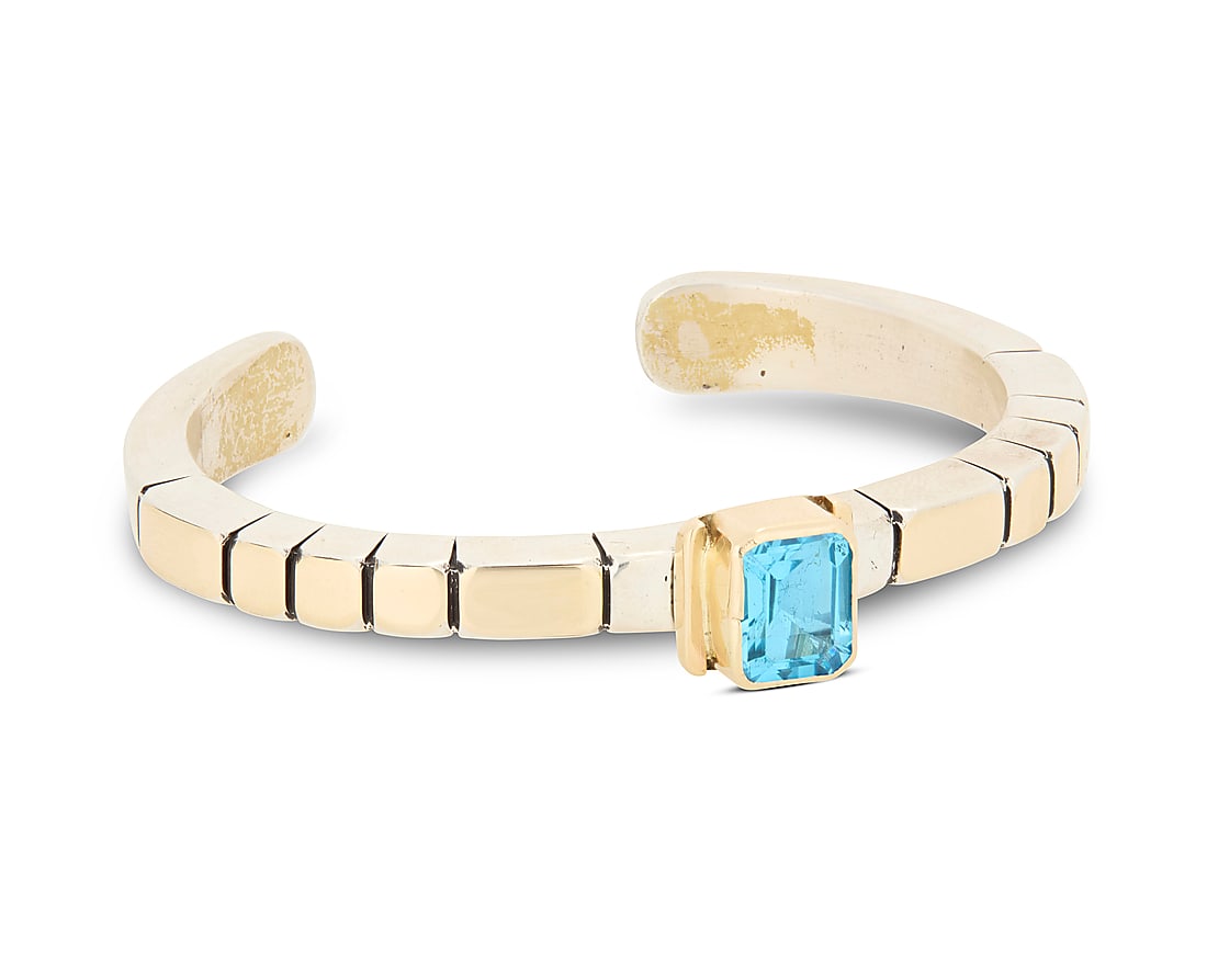 A Julian Nez Navajo sterling silver and 14K gold gem-set cuff bracelet (1 of 2)