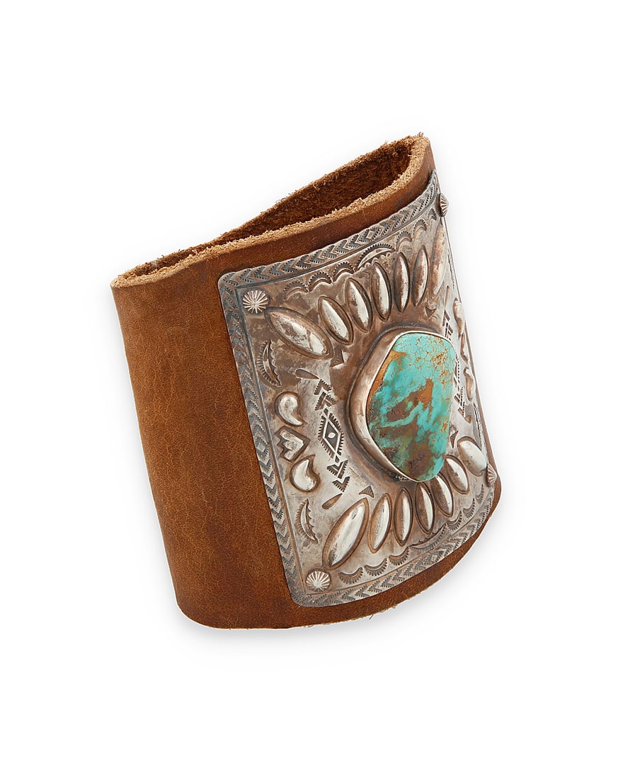 A Navajo sterling silver and turquoise ketoh arm guard (1 of 3)