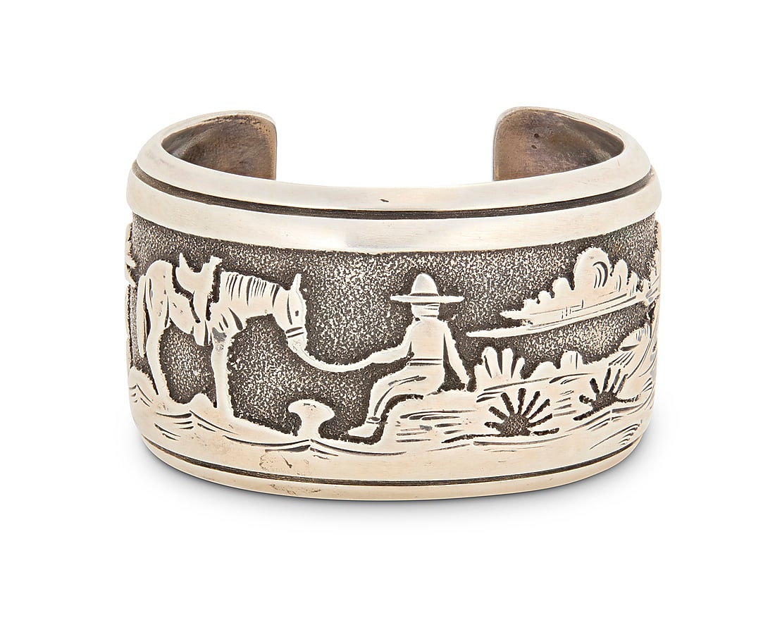 A Tommy Singer Navajo sterling silver storyteller cuff bracelet (1 of 2)