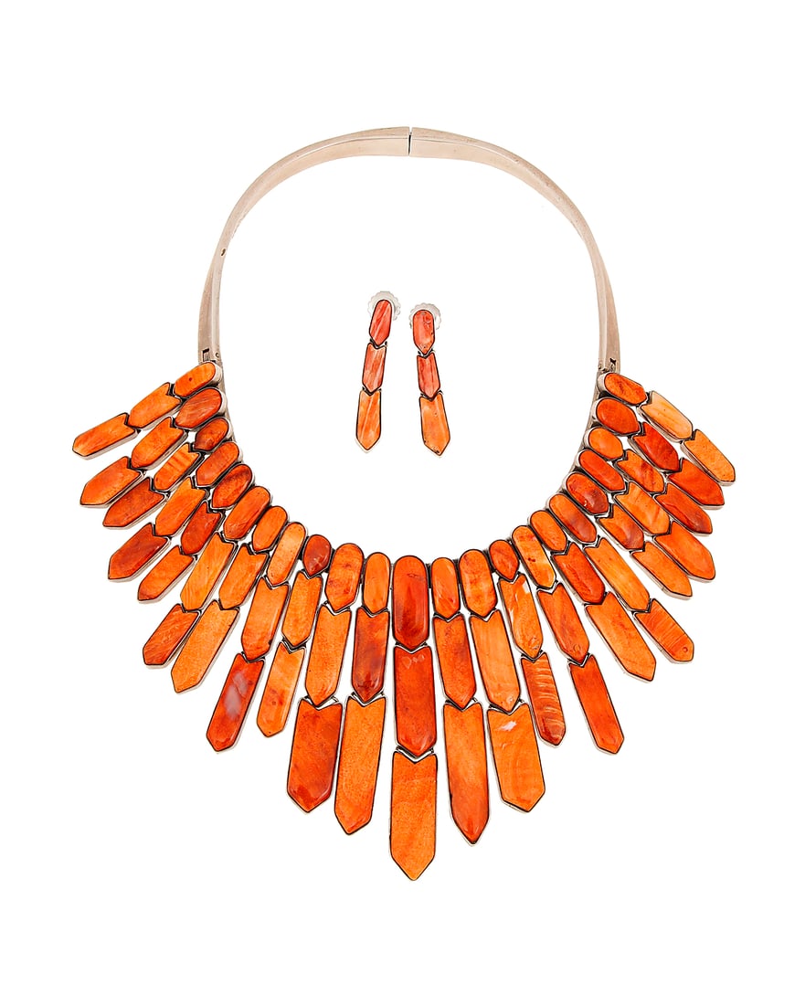 A set of Federico Jimenez Southwest sterling silver and spiny oyster jewelry (1 of 2)