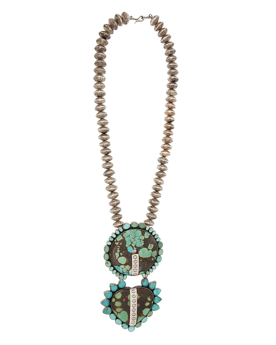 A Federico Jimenez large sterling silver and turquoise pendant necklace (1 of 3)