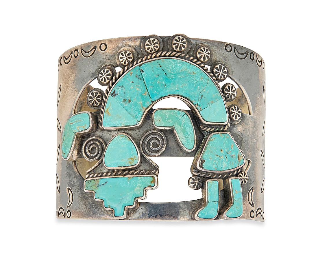 A Federico Jimenez sterling silver and turquoise Rainbow Dancer cuff bracelet (1 of 2)