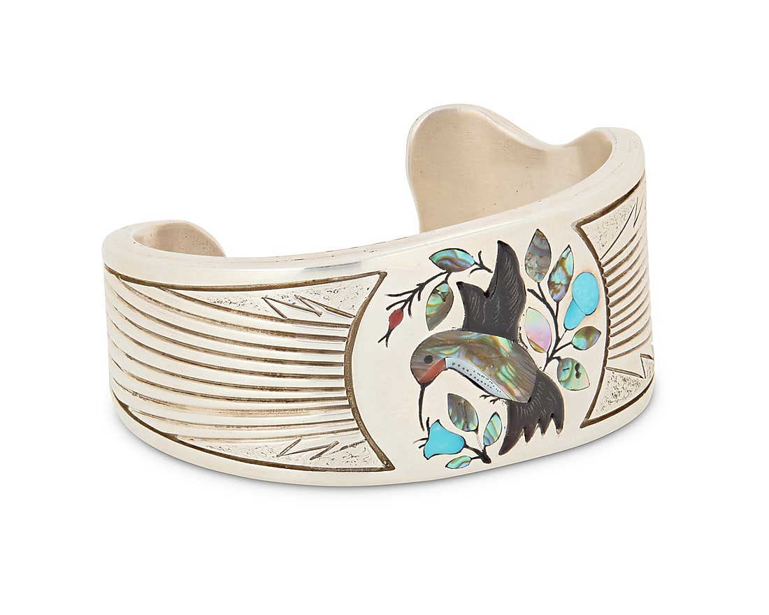 A Jake & Irene Livingston Navajo sterling silver and multistone inlay cuff bracelet (1 of 2)