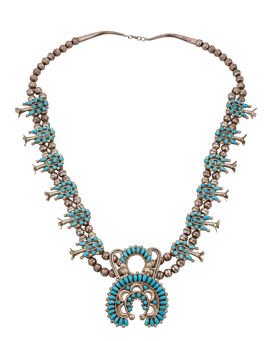 A Viola & Jacob Bobelu Zuni silver and turquoise squash blossom necklace (1 of 2)