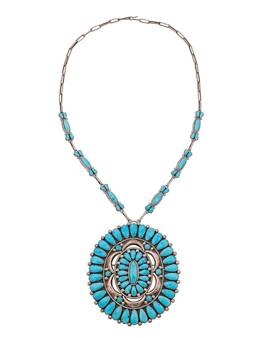 A Lorraine Waatsa Zuni sterling silver and cluster set turquoise necklace (1 of 3)